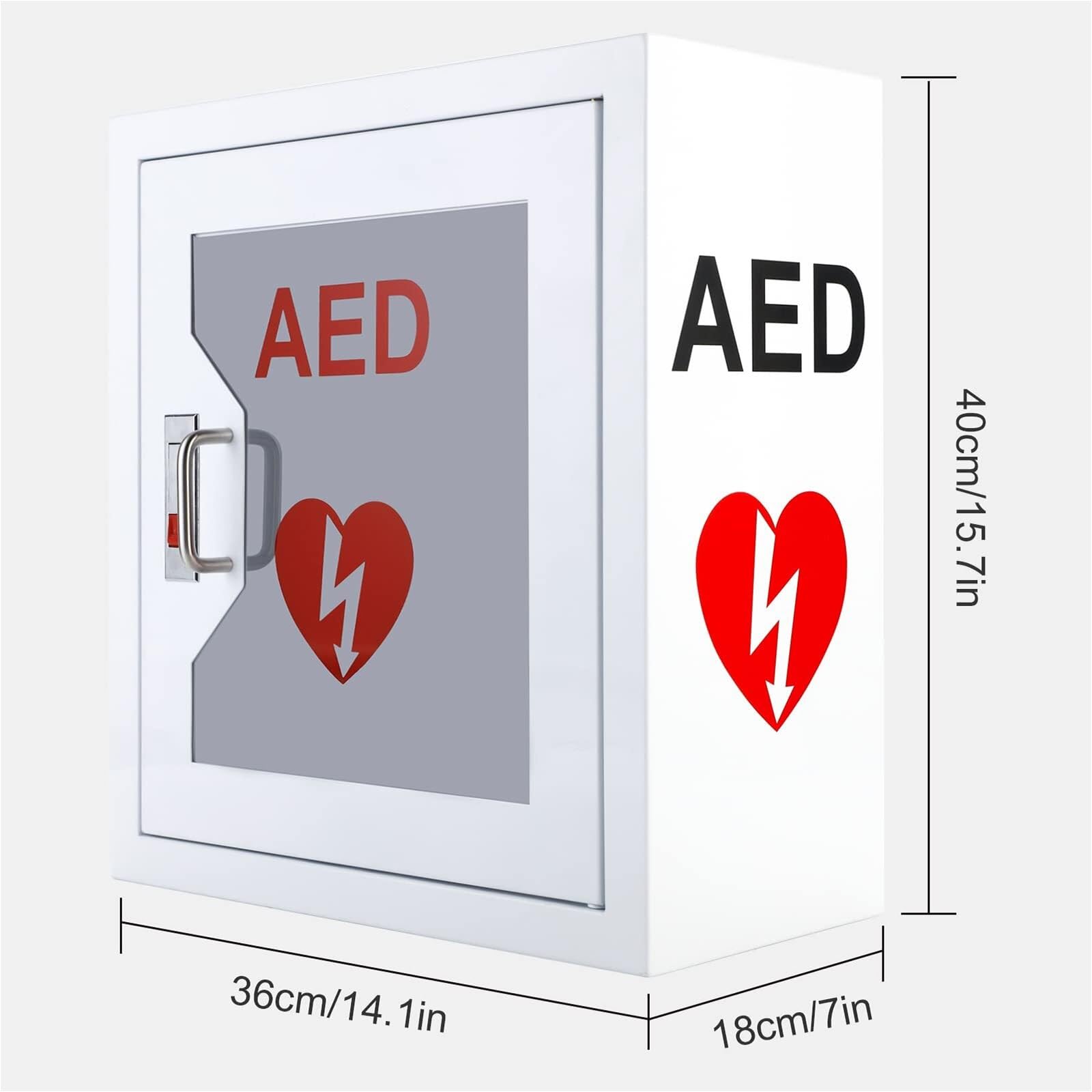 Defibrillatore da parete con chiusura a scatto, in acciaio inox, per ufficio, infermieristica, uso domestico