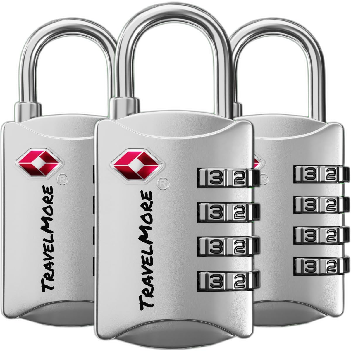 Travelmore Silver Suitcase Locks | Tsa Approved | 4-Digit Travel Padlocks For Luggage | 3-Pack,