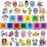 HOWAF 41pcs Dia De Los Muertos Bulletin Board Set Day of The Dead Sugar Skull Cutouts for Day of The Dead Party Classroom Chalkboard Wall Decor,Dia De Los Muertos Skeleton Couple Cat Marigold Cutouts