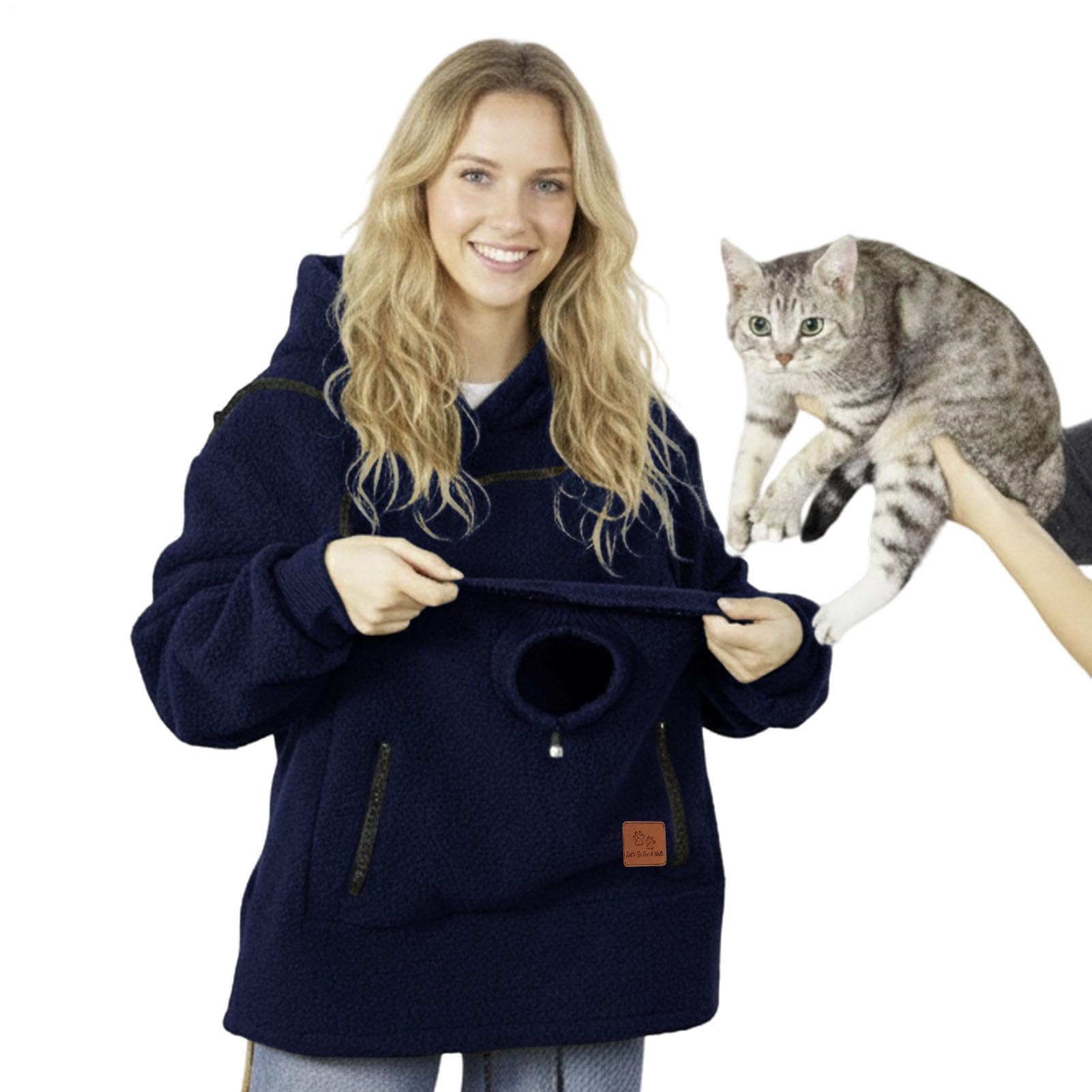 Generico Felpa con Cappuccio for Marsupio for Cani E Gatti con Cerniera, Tasca A Marsupio, Felpa con Cappuccio for Trasportino for Animali, Felpe Calde E Sciolte(Navy Blue,XX-Large)