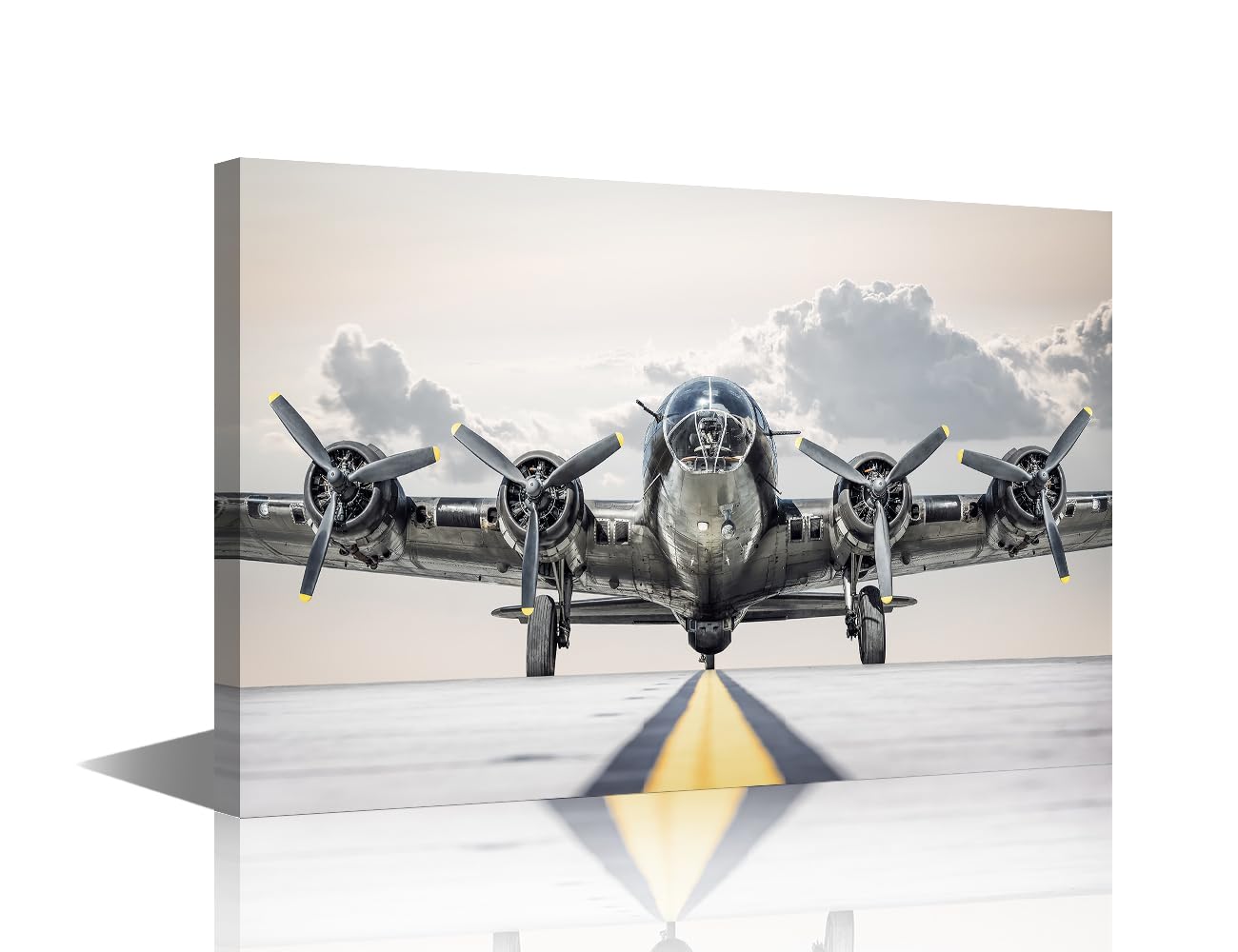 1 Panels Warplane Wall Art Historical Bomber on a Runway Pictures Print on Canvas Wall Decoration for Bedroom Living Room, Framed Wall Art Giclee Artwork Ready to Hang, 18"Wx12"H