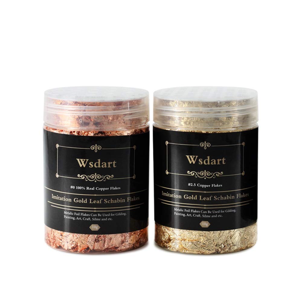 Wsdart Gilding Flakes Set - Color 2.5 Imitation Gold, Color 0 Real Copper Schabin Flakes, 2 Bottles Metallic Foil Flakes for Resin Art, Painting and Crafts, Nail Art