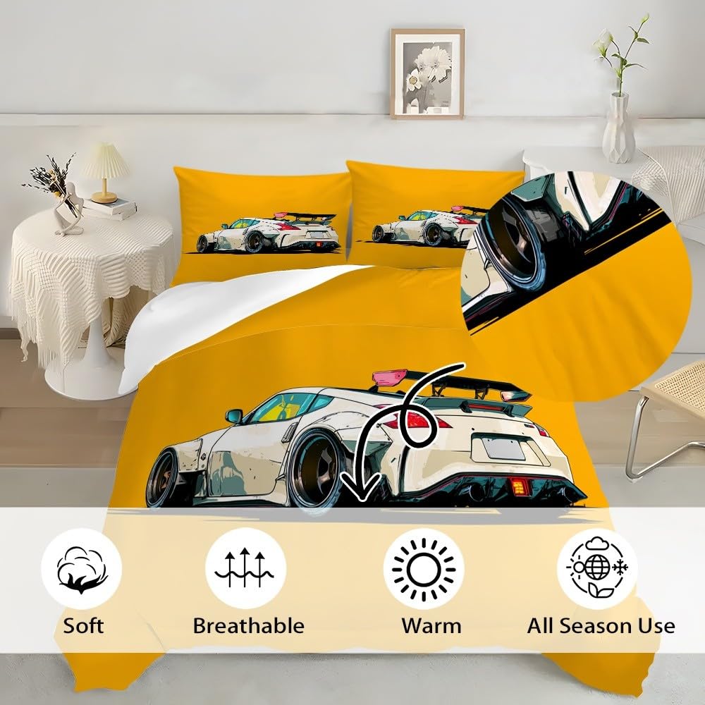 Copripiumino 240x220 cm Giallo 3 pezzi, microfibra ipoallergenica
