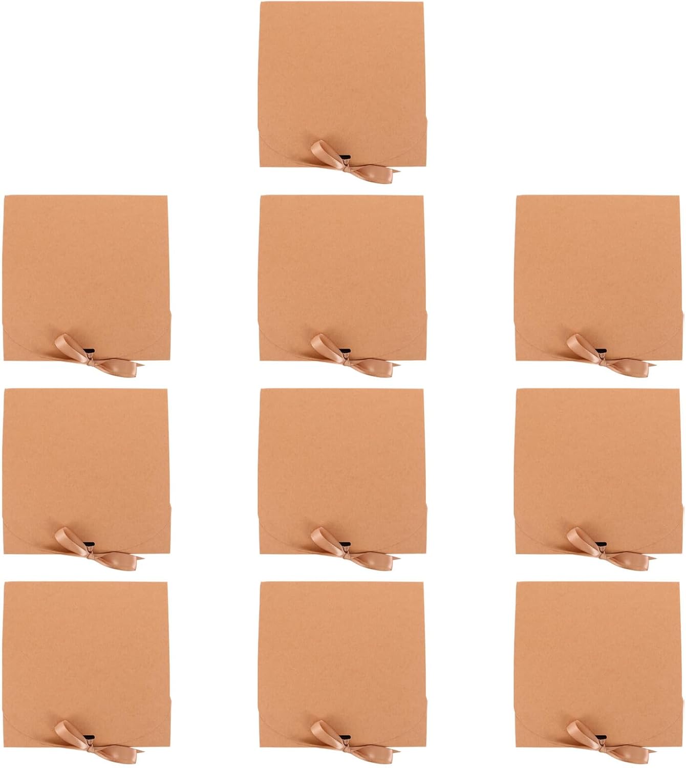 SEWCHICS 10pcs Small Kraft Paper Boxes with Ribbon Closure and Lids, Butterfly Bow Pastry Packaging for Wedding Favors, Birthday Party, Bridesmaid (20x20x10cm)