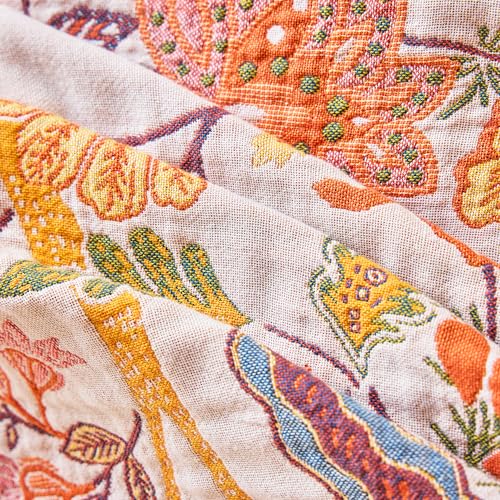 Image of VANJOROY Boho Throw Blanket 80 inch x 90 inch, 100% Organic Cotton Breathable Skin-Friendly Ultra Soft Bed Quilt Throw - Floral Rustic Decor Luxury Reversible Blanket for Sofa Couch Chair and Gift,