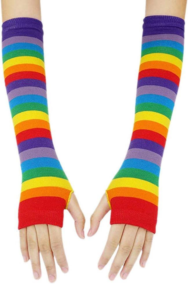 Rock Punk Fingerless Gloves Gothic Stripe Color Long Warmer Socks Arm Sets Gloves Women Mittens : Clothing, Shoes & Jewelry