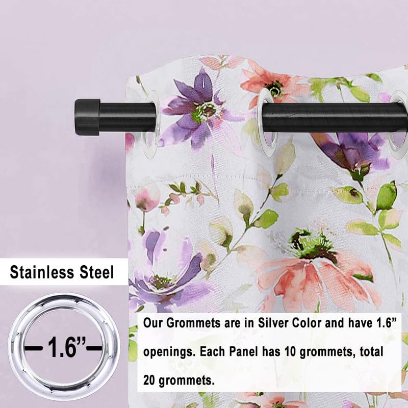 Image of Cloth Fusion Printed 100% Blackout Long Door Curtains 8 Feet Set of 2 | Purple Lotus, Room Darkening, Black Woven Back, 127 cm Wide Panel, Thermal Insulated, Stainless Steel Grommets