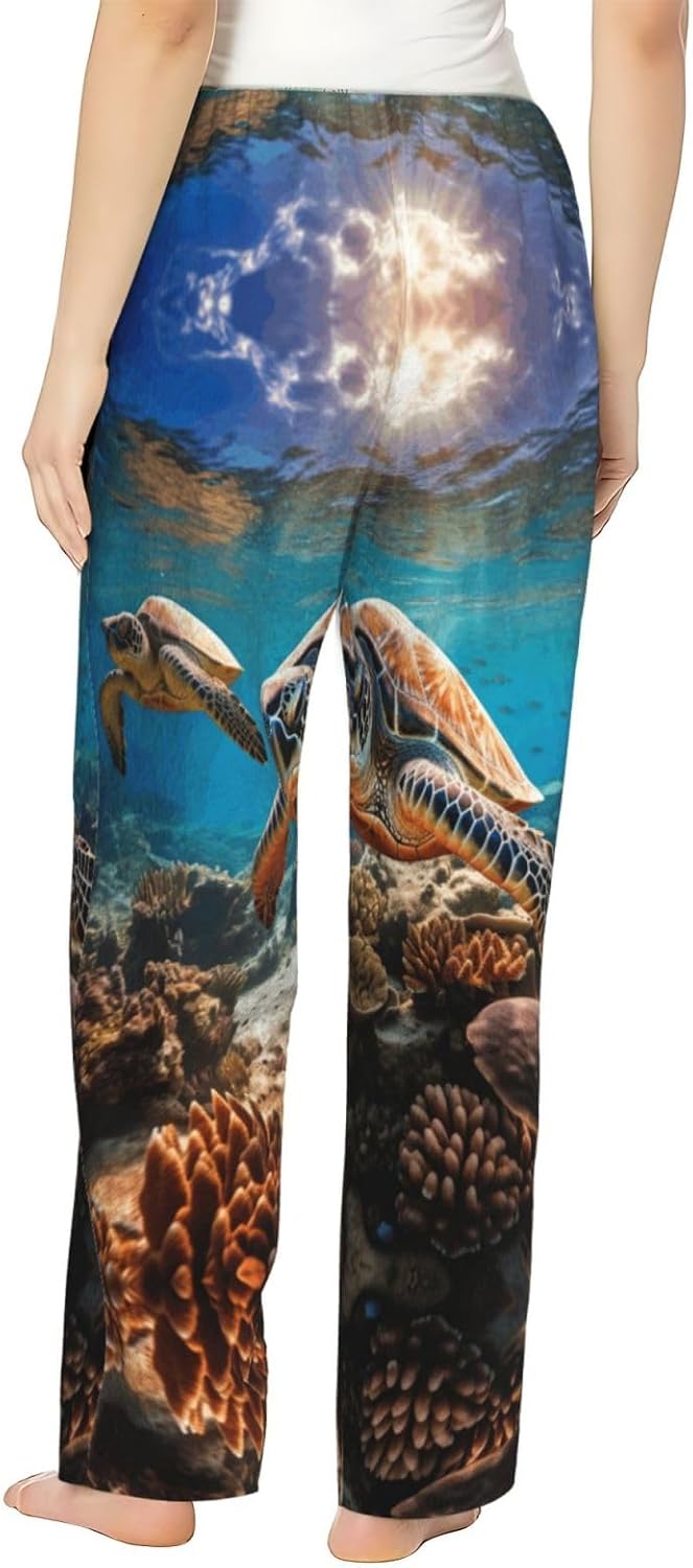 Sea Turtles Print Cozy Christmas Pajama Pants,Flannel Pajama Bottoms,Cater To Various Body Types