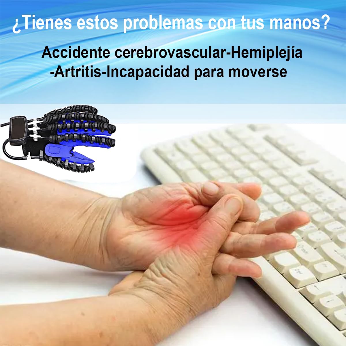 Guante Rehabilitacion Mano,Equipo De Rehabilitación De La Mano,Guante De Ictus Hemiplegia,Con USB Recargable Y Ajuste De Fuerza