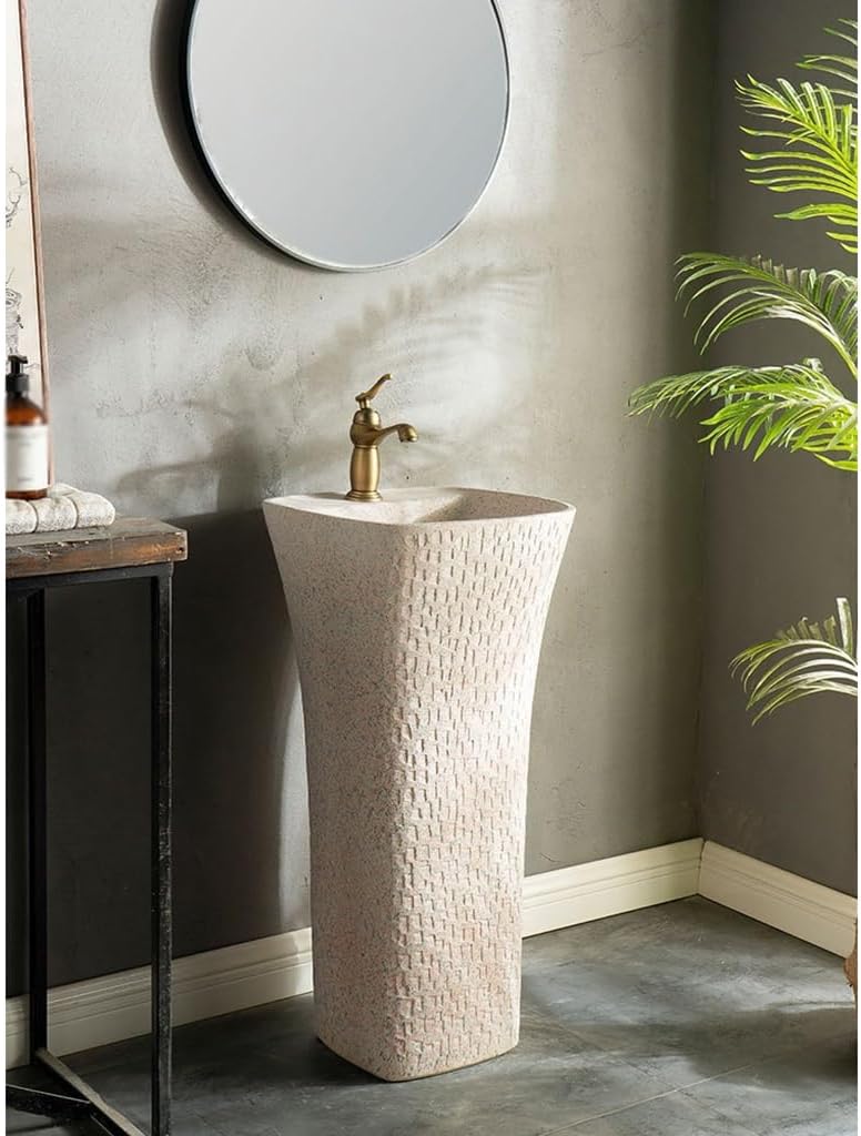 Bathroom Countertop Vessel Sink Outdoor Pool Basin Garden Wash, Column Sink Floor-standing Pedestal Sink Vanity