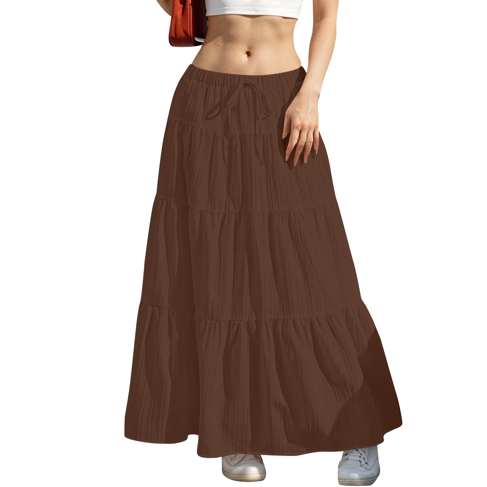 Maxi Skirts for Women Ruffle Summer Long Skirts Vintage a Line Elastic Waist Beach Cover Up Sexy Trendy