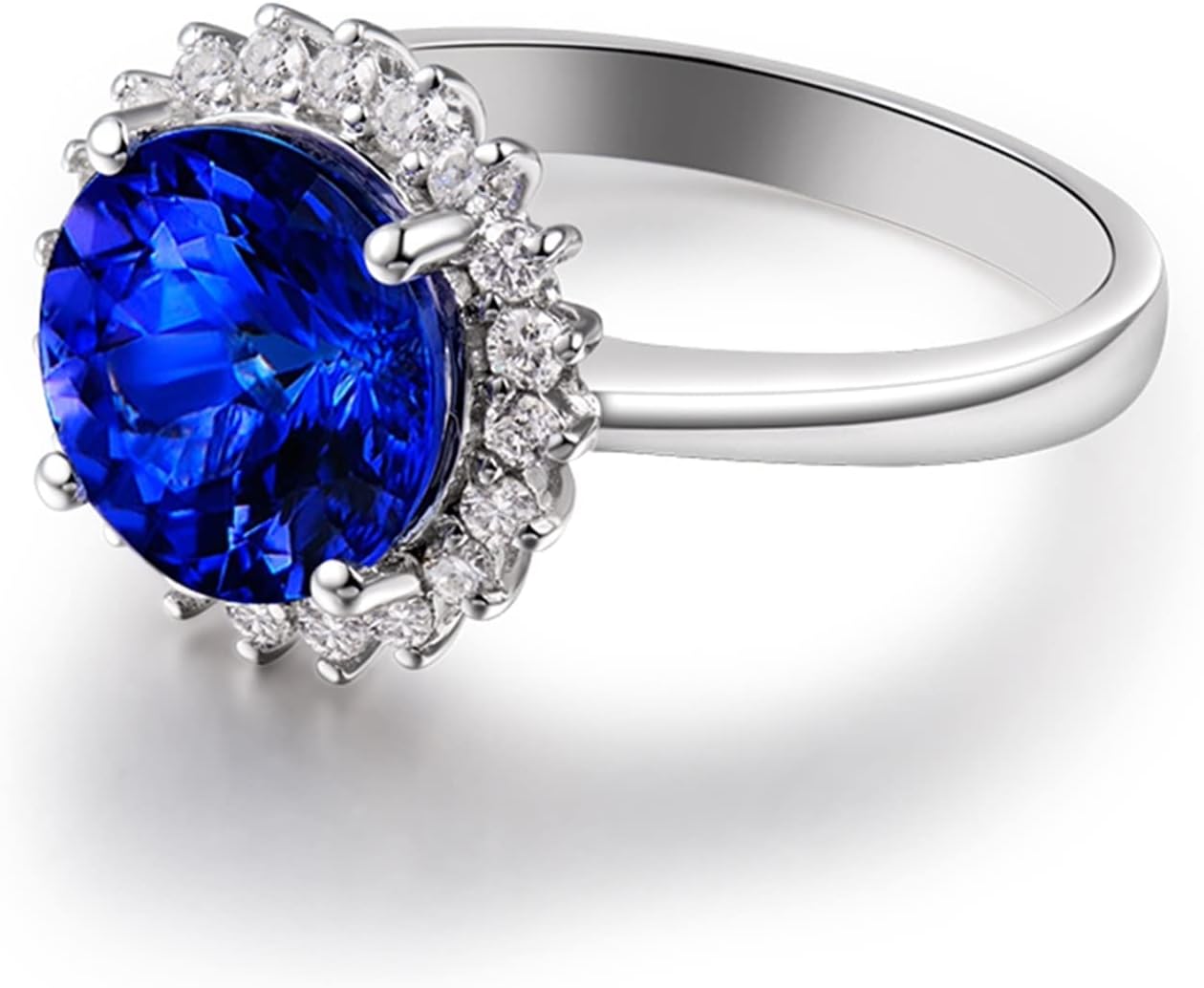 Engagement Ring 18K White Gold, Big Wedding Ring Classic Round Flower Rings Promise Gifts for Women
