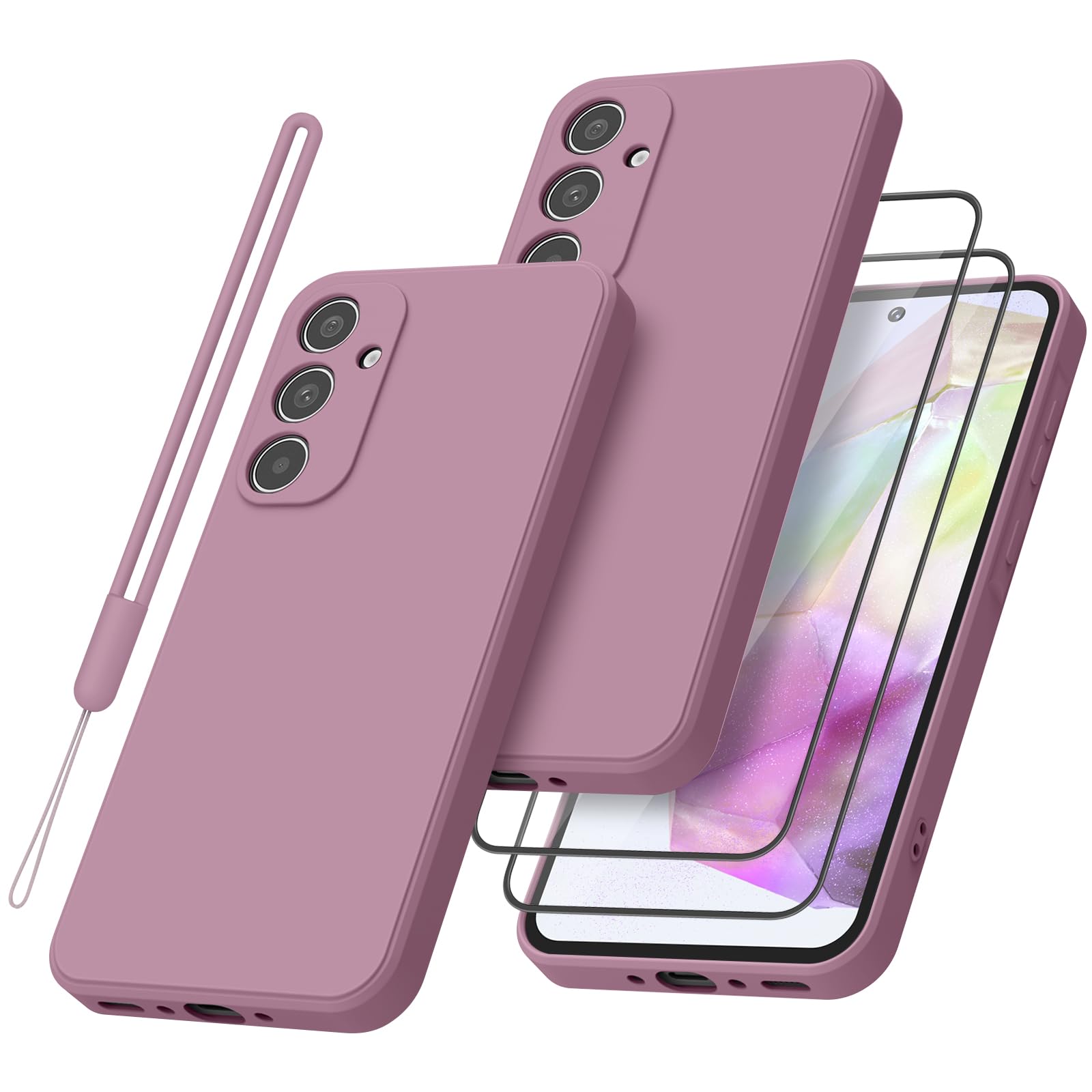 Vancle Etui do Samsung Galaxy A35 5G z 2 x szkłem pancernym i smyczą – miękkie silikonowe etui na telefon komórkowy 6,6", odporne na uderzenia z wyściółką z mikrofibry do Samsung A35 5G Case