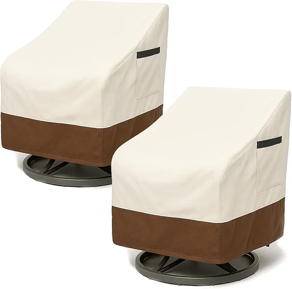 Outdoor Waterproof Patio Chair Covers, 28W x 32D x 36H inches Weather Resistant Furniture Cover Heavy Duty 600D Oxford 2-Pack, Beige and Brown