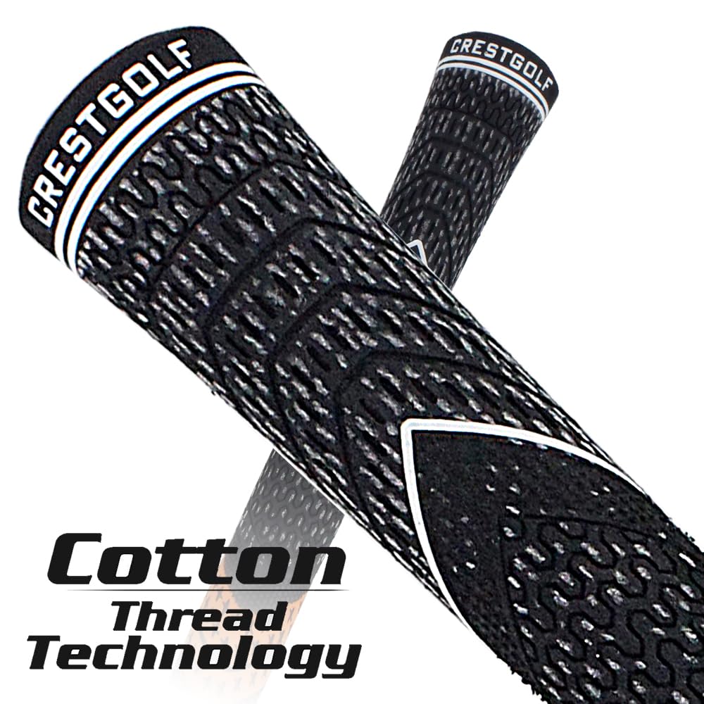 Crestgolf Multi -Compound Golf Grips, Standard/Mid Size All-Weather Control Thread Technology Rubber Combine with Carbon Yard, Anti-Slip-Set of 13