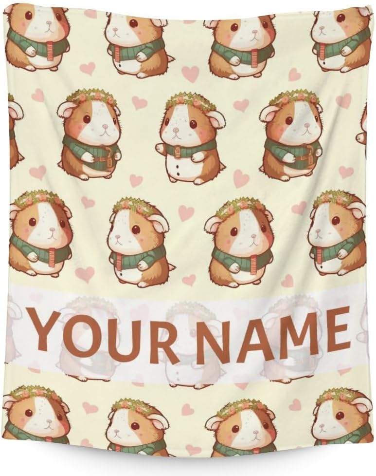 Personalized Guinea Pig Blanket with Name - Soft, Fuzzy & Warm - 60"x80" Twin Size Blanket for Bed, Couch & Living Room - Colorful Cute Throw Gifts for Adults, Kids