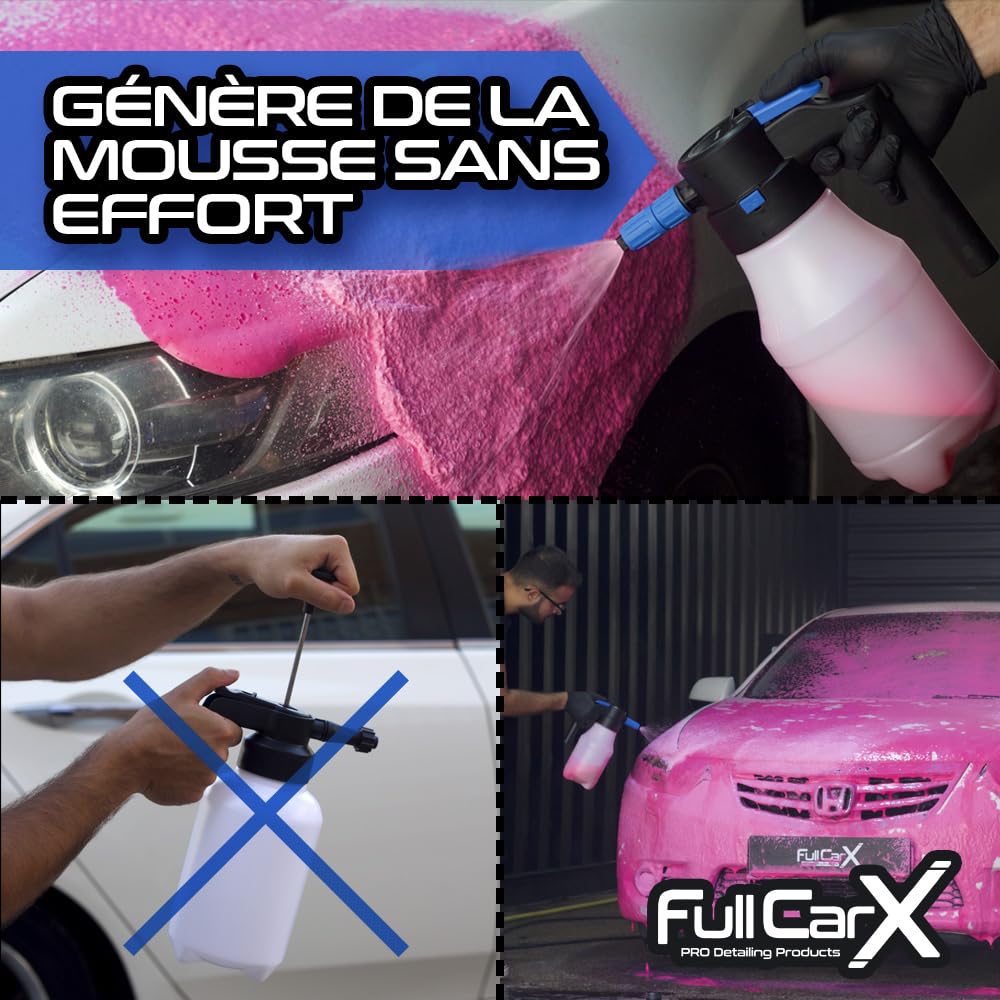 FULLCARX Kit Shampoing avec Pulvérisateur à Pression Électrique, Shampooing Mousse Active Snow Foam pH Neutre, Savon Rose Cherry, Lavage Extérieur Voiture Produit Nettoyage Detailing Professionnel