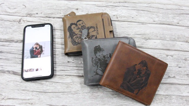 Amlion Personalized Leather Wallet For Men | Custom Photo/Text Engraved Bifold Wallet | Gift For Dad, Husband