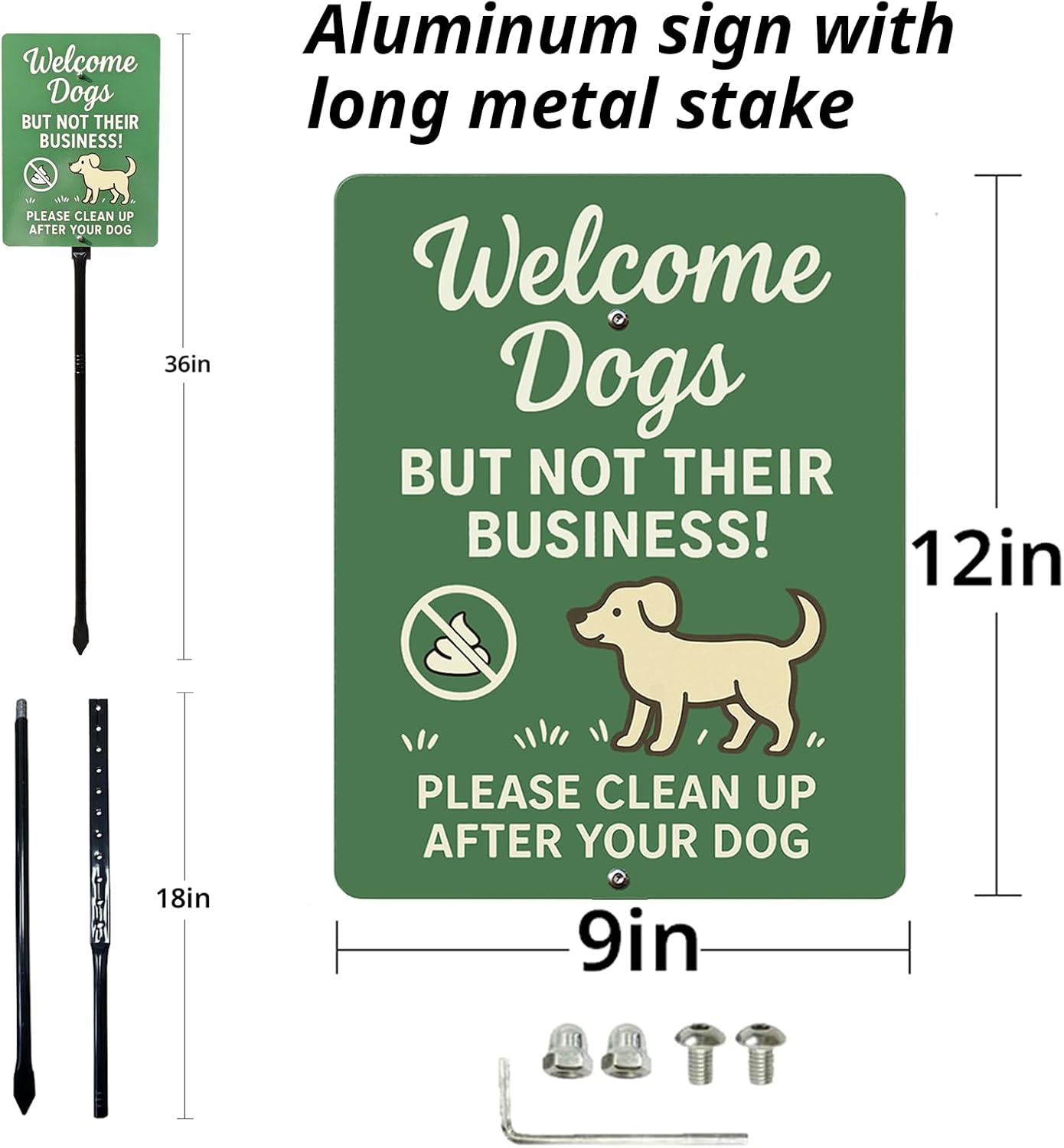 2Pack Clean Up After Your Dog Sign for Yard, 12"x9" Funny No Pooping Lawn Sign, Pick Up After Your Dog Notice with Metal Stake, Heavy Duty Aluminum, UV Protected & Weatherproof