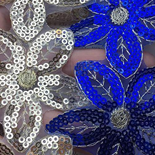 2 Yard Glitter Organza Lace Fabric Sequins Beaded Flowers Embroidered Ribbon Collar Trim Applique For Wedding Sewing #TOP4