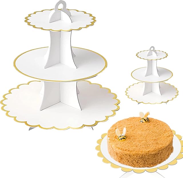 4Pcs Cardboard Cake Stand for Afternoon Tea 3-Tier Cardboard Cake Stand Dessert Stand Cupcake Stands for Wedding, Birthday Party, Baby Shower, Anniversary, Fruit Desserts Display