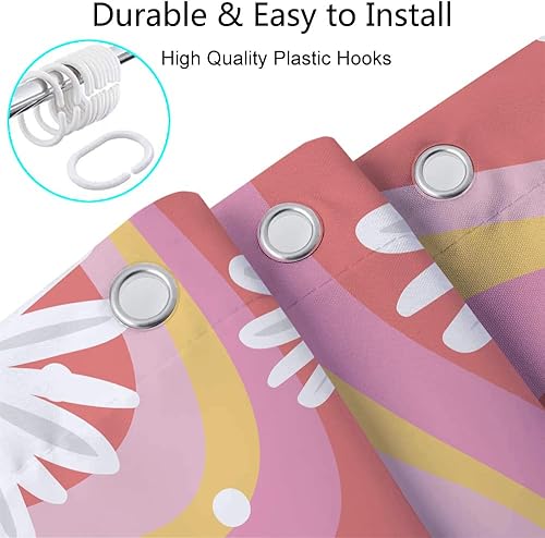 Miniatura 6 de JAWO Cortina de ducha de margaritas pastel para baño, cortinas de ducha rosa intenso y naranja, estética moderna, única, para mujeres y niñas,