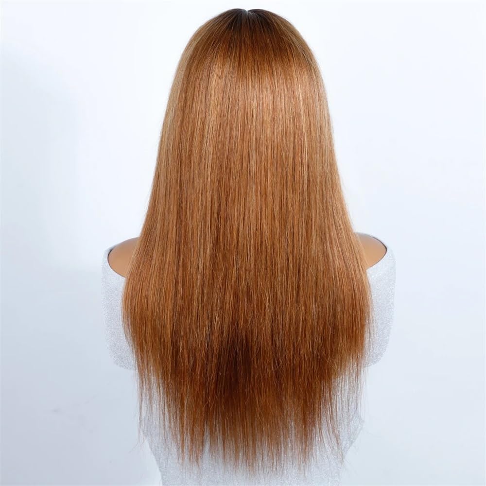Koronkowa peruka Remy bez kleju, gładkie włosy jasnobrązowe z blond refleksami, 13x4x1 T, dla kobiet przedłużanie włosów (24 cale)