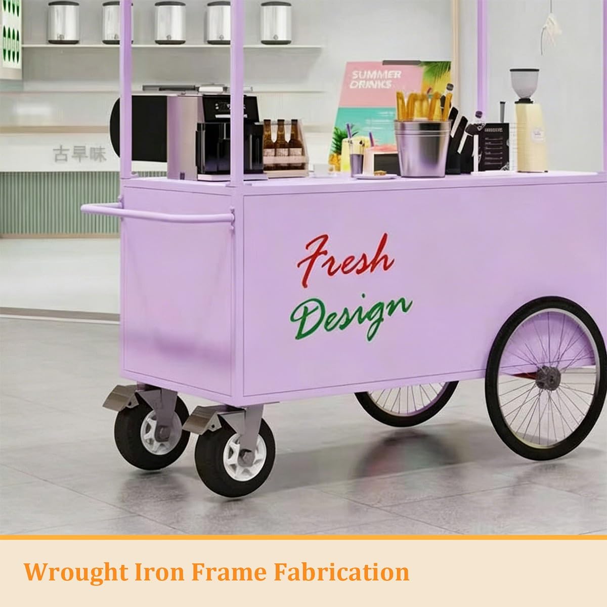 Carrito de Venta Ambulante Exterior con Techo Curvo, Carro de Comida con Amplia Superficie y Almacenamiento para Eventos(Red,L 100CM/39.4IN)