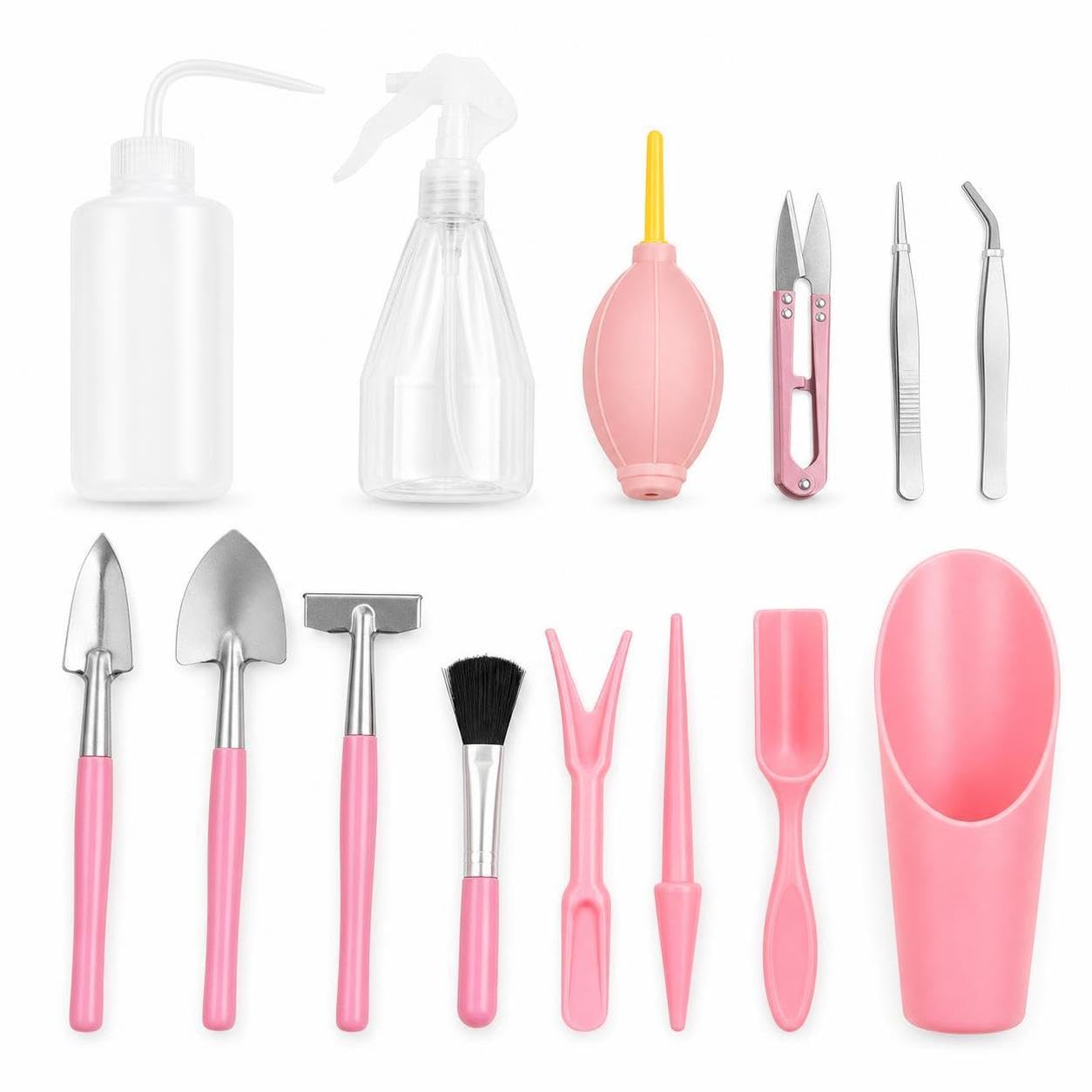 Succulent Garden Tool Set with Watering Bottle, Transplanting Tools, and Soil Shovels for Potted Plants Pink 14-piece Set with Clear Spray Bottle-image-27