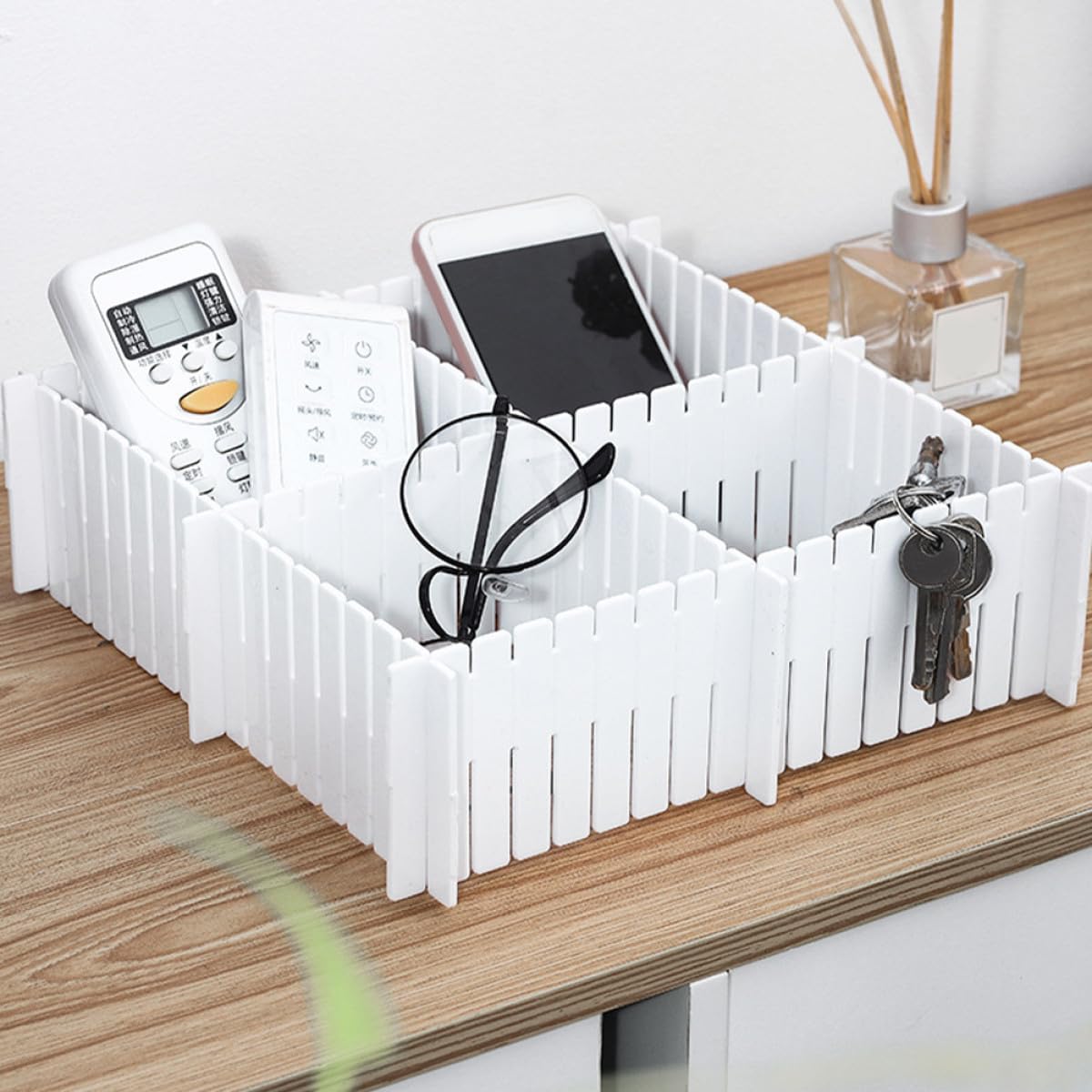12 separadores ajustables de plástico blanco para cajones para oficina y cocina, sistema modular para almacenamiento de ropa interior, calcetines y objetos pequeños
