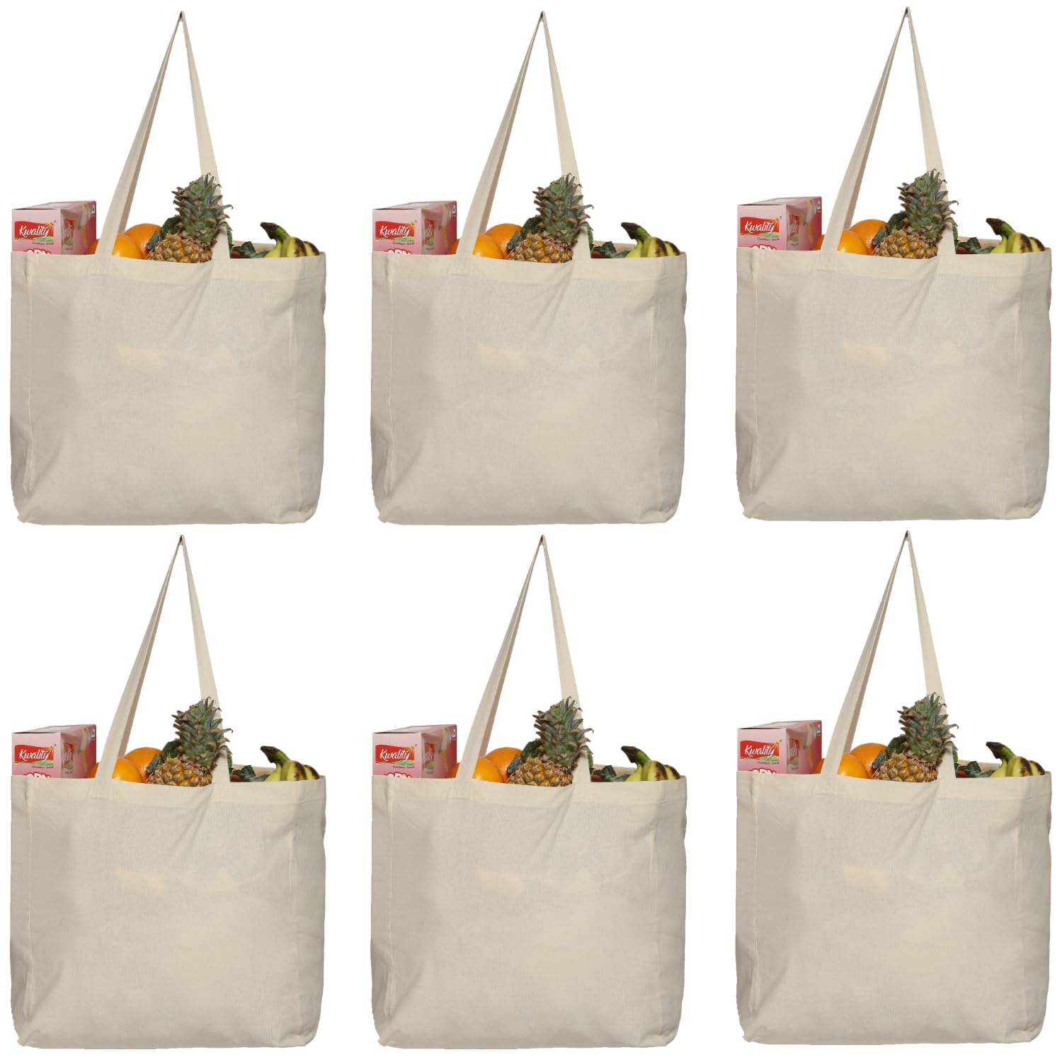 Greenmile 6 Pack Canvas Reusable Grocery Bags - Cotton Canvas Grocery Bag Cloth Shopping Tote With Long Handles Bulk - Heavy Duty Grocery Tote Bag - Large, Foldable and Lightweight - Capacity 40 lbs