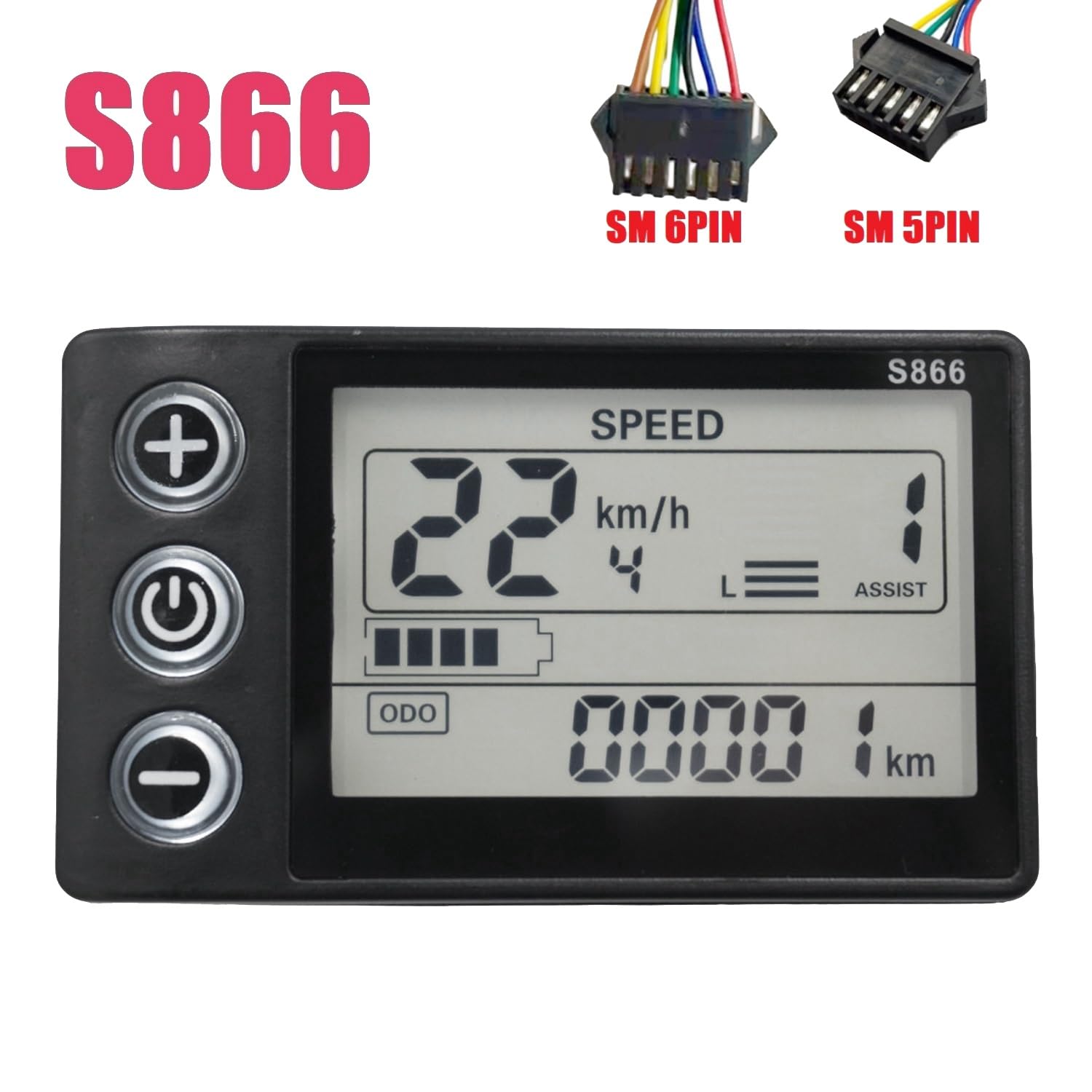 Écran LCD de Vélo Électrique 24V 36V 48V 60V S866 pour Scooter Électrique E-Bike (SM Plug 6PIN)