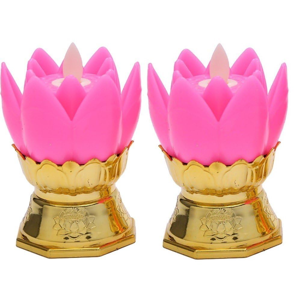Fituenly Pink Buddhist Lamp Buddhist Lamp Buddhist Hall Decoration Flower Lamp Buddha Lamp Worship Lamp Light Abs Props Led