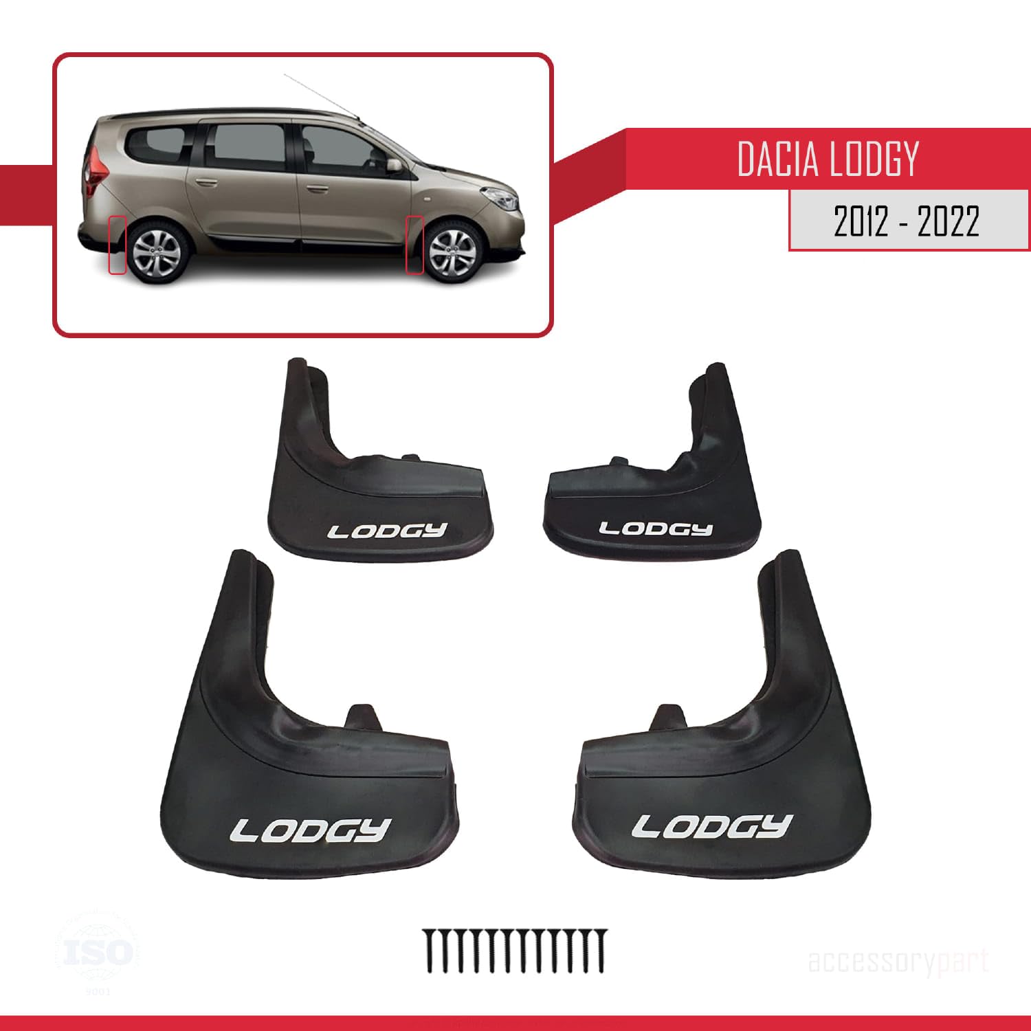 Compatibile con Dacia Lodgy 2012-2022 Parafanghi anteriore + posteriore 4 pezzi KIT