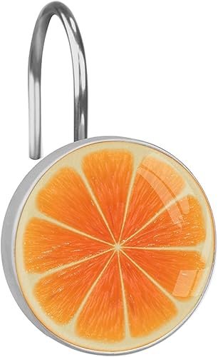 12 ganchos decorativos de pomelo para cortina de ducha con diseño de pomelo, anillos de rodillo, anillos redondos de acero inoxidable para baño