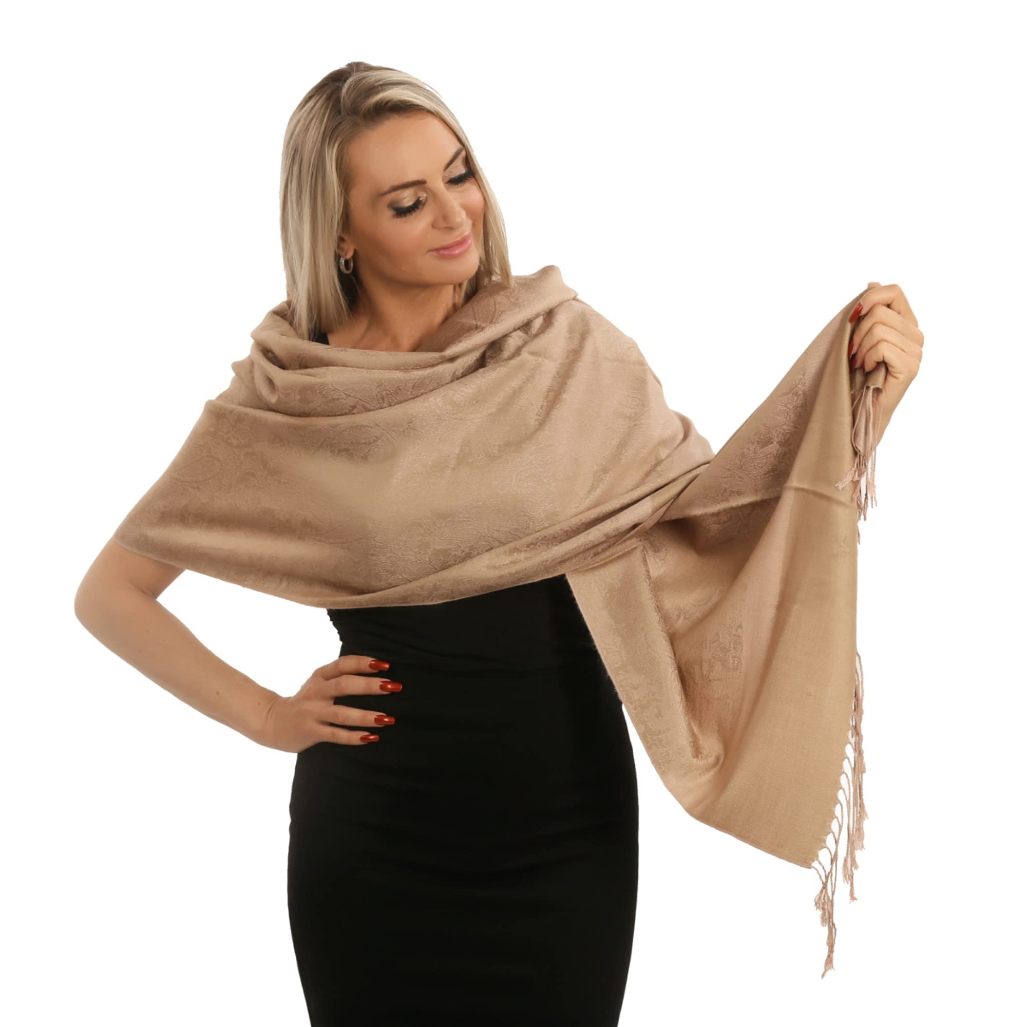 PashminaShine - Women's Cashmere Silk Lightweight Pashmina Scarf with Paisley Pattern
