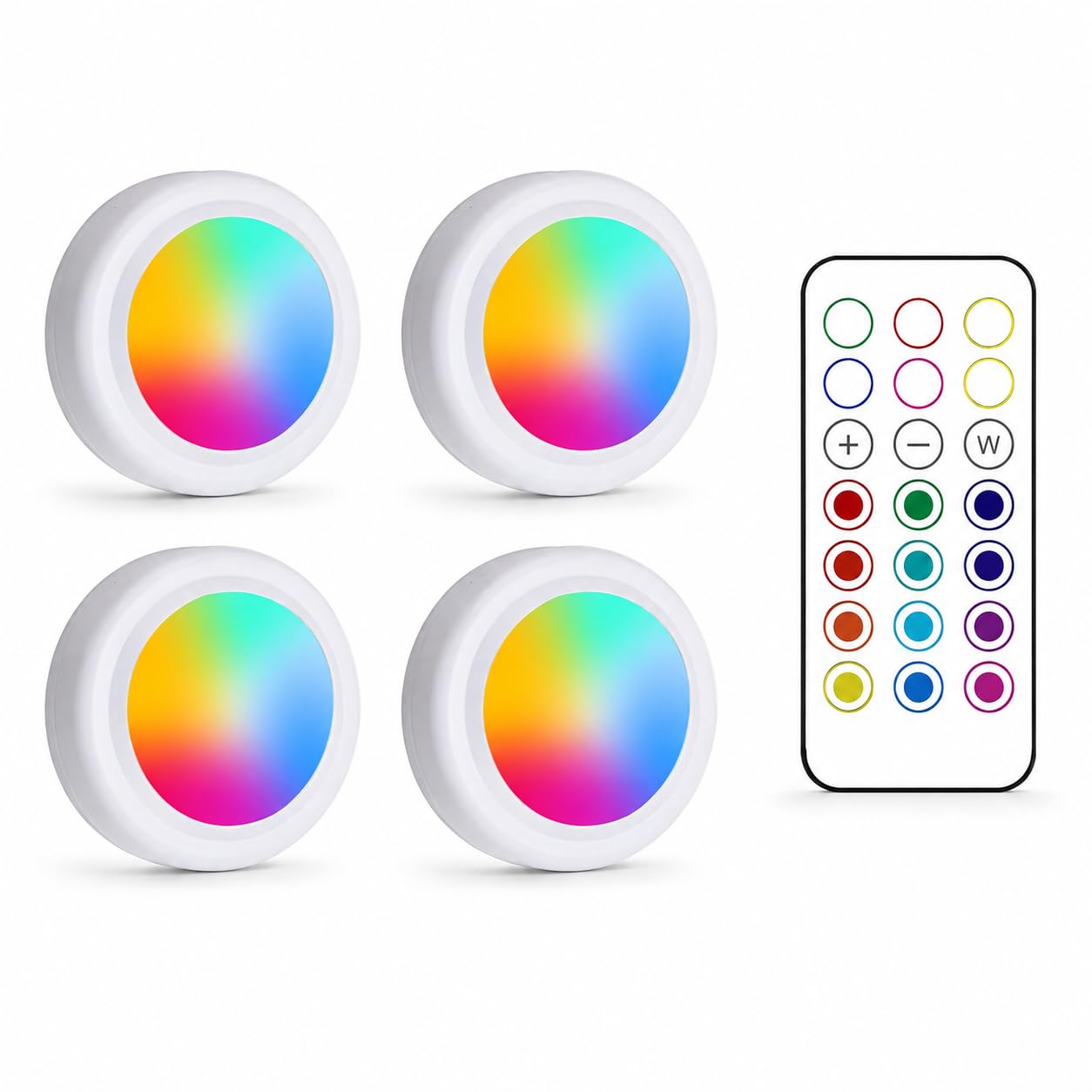 RGB LED Puck Lights with Remote, Battery Powered Wireless