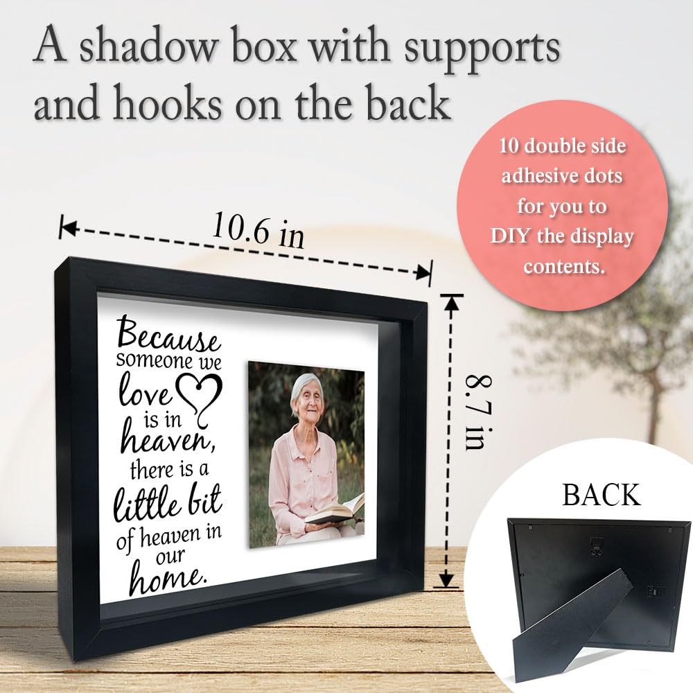 Memorial Shadow Box Frame, Sympathy Shadow Box with 10 DIY Adhesive Dots , Large Shadow Box Display Case for Tabletop and Wall Display, Bereavement Gifts in Memory of Loved One (10.6