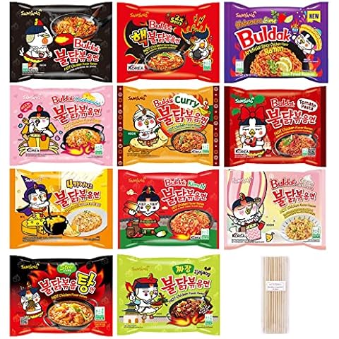 Samyang Spicy Hot Chicken Ramen 11 Flavor Variety Pack - FREE Chopsticks - Korean Buldak Ramen Noodles (11 Pack) Cover