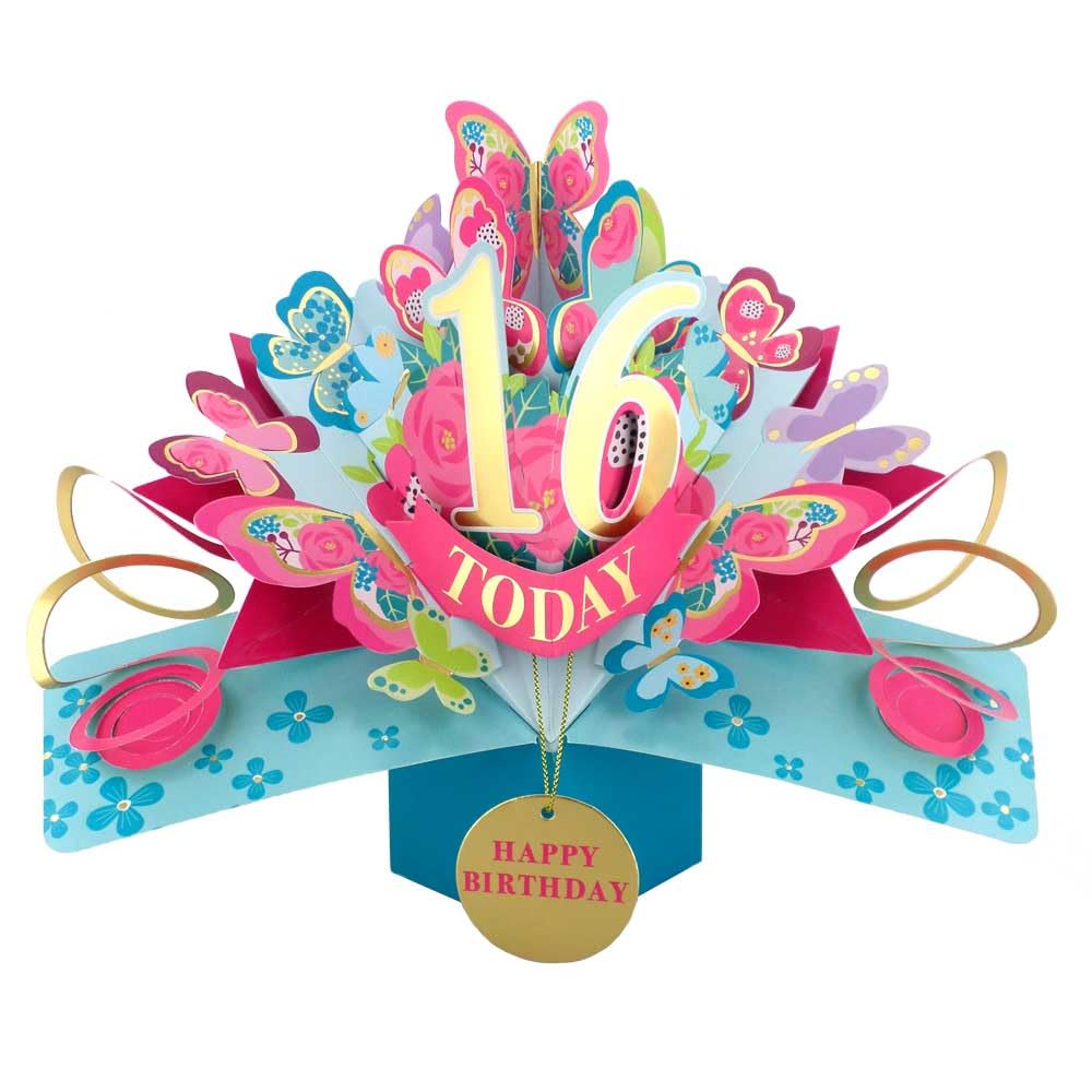 16 Today Happy 16th Birthday Pop-Up Greeting Card Love Kate's Pop Up Cards Her Design POP236MC16