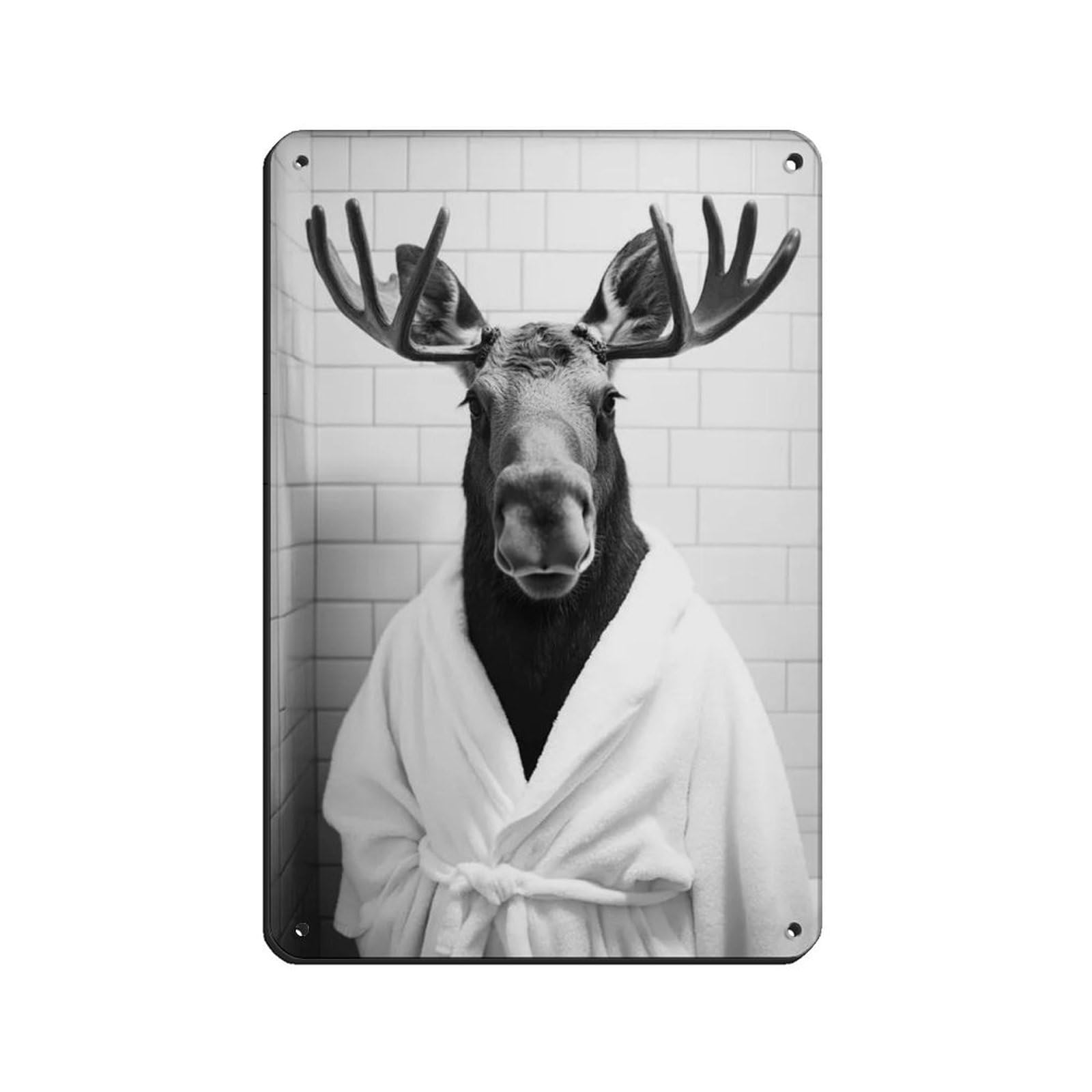 Moose in A Bathrobe, Funny Bathroom Art Tin Sign Vintage Metal Pub Club Cafe Bar Home Wall Art Decoration Poster Retro 8x12inch(20x30cm)