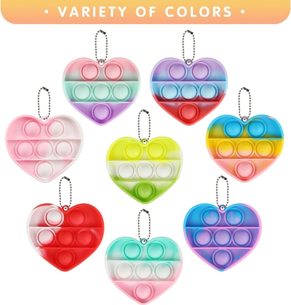 32 Pack Valentine Gifts for Kids - Cards with Mini Heart Pop Fidget Toys Bulk - Valentine Exchange for Girls Boys School Class Classroom Fidget Toys Party Favors