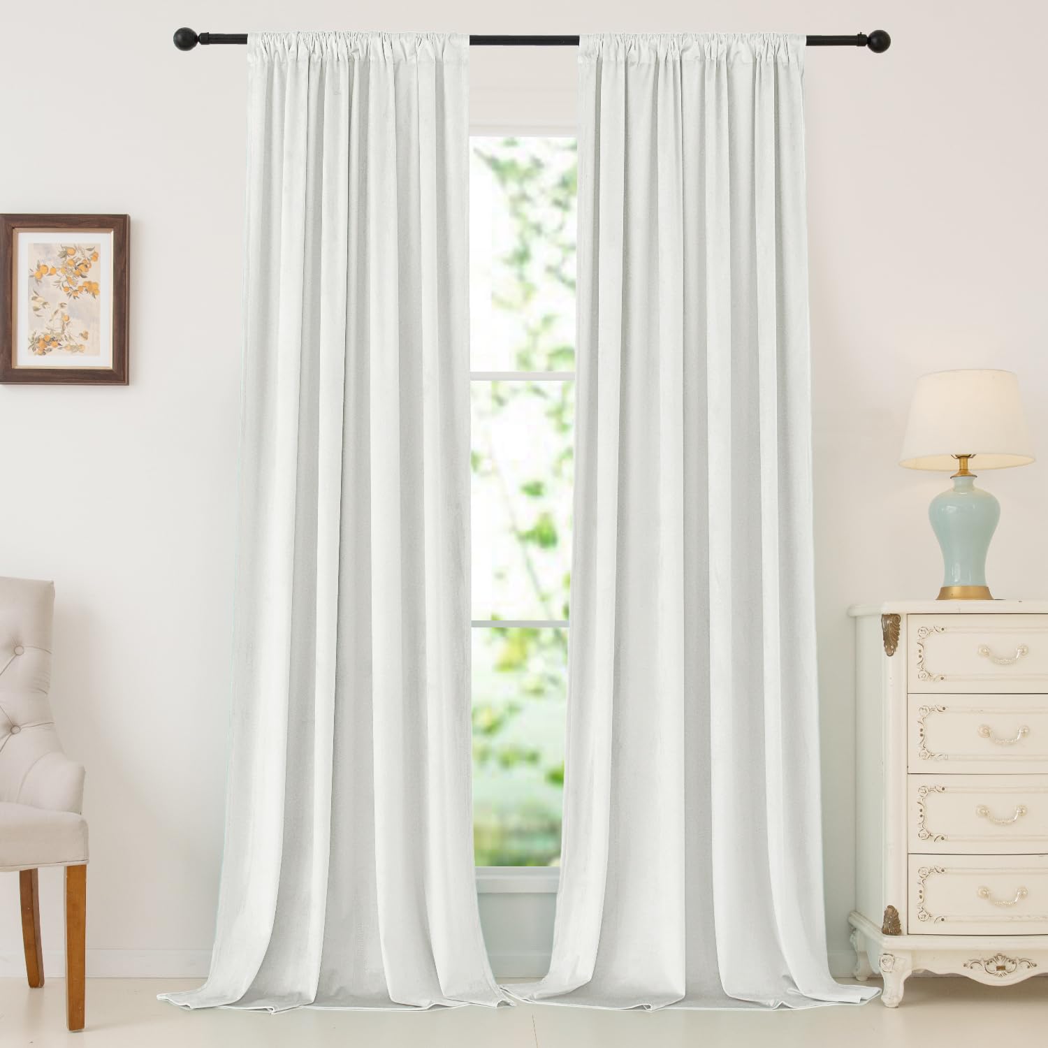 nanbowang Bleach White Velvet Curtains 120 Inches Long Soft Curtains Rod Pocket Thermal Insulated Curtains Window Treatment for Bedroom Light Filtering Curtains Set of 2 Panels
