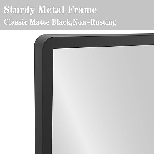 Miniatura 2 de WONSTART Espejo de baño con estante, espejo de pared rectangular negro, marco de metal, colgante horizontal o vertical (24 x 20 pulgadas)