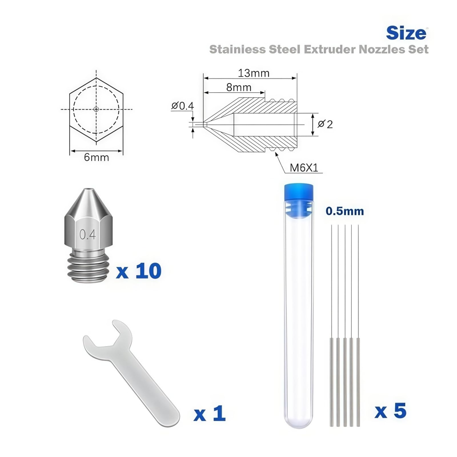 Compatible con Creality, boquilla MK8 de 0,4 mm, 10 piezas Ender-3/CR-10