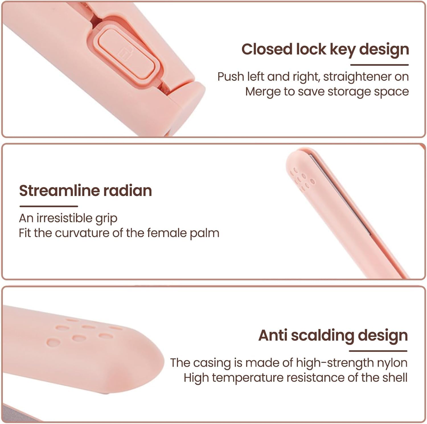 Mini à Friser et Fer Plat, Bigoudis Chauffant Sans Fil, Fer à Boucler Rechargeable USB, Pour Tous Types de Cheveux (Rose)