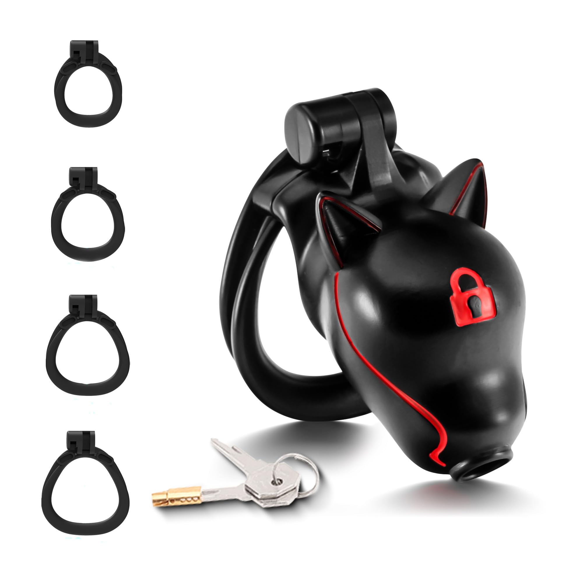 Animal Design Chastity Cage for Men - Large Chastity Device with 4 Sizes Cock Ring (1.50" to 2.05") Lightweight Black Cock Cage | Bondage Gear & Accessories Adult Sex Toys With Lock Design