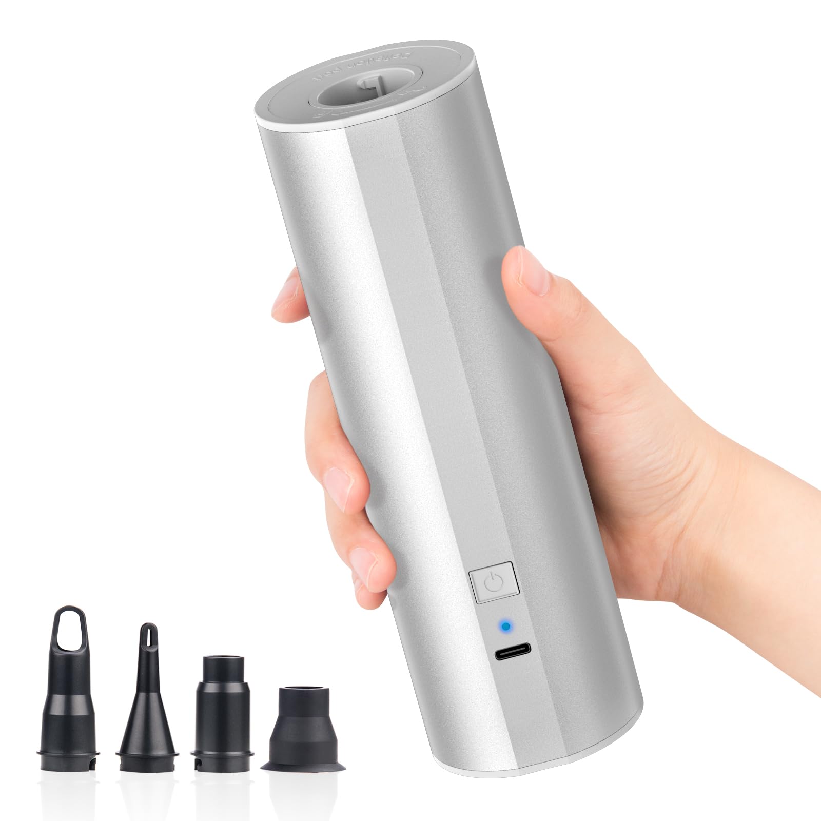 Kabellose Elektrische Luftpumpe mit 2×2000mAh Wiederaufladbarem Akku für Pool, Schlauchboot & Luftmatratze - Schnellfüll Inflator mit 4 Düsen