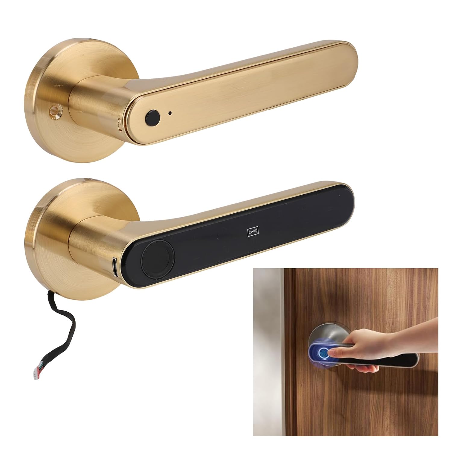 Multi Function Fingerprint Safety Lock Versatile Smart Door Entry Lock App Key Unlocking for Tuya App Home Security Bedroom Aluminum Alloy Gold