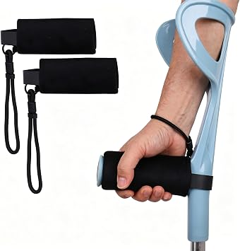 Forearm Crutch Handle Pads with Anti-Drop Wrist Lanyard, Breathable Mesh Crutch Grip Covers, Adjustable Hook & Loop Replacement Cushion for Standard Forearm Crutch Hand Grips